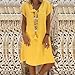 Mustard Yellow Womens Brunch Short Sleeve Dresses for Women V Neck Faux Gauze Linen Midi Knee Length Loose Fit Basic Fall Summer 2025 Clothing Fashion Y2K 3XL