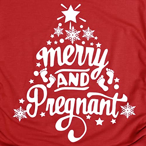 Debelly Short Sleeve Maternity Tshirts Funny Xmas Top Red Pregnancy Shirts Christmas Tree Mama Holiday Tops,Merry And Pregnant,M #TOP4