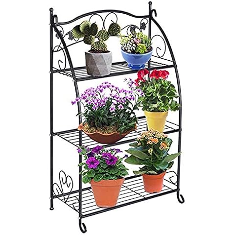 DOEWORKS 3 Tier Metal Plant Stand Storage Rack Shelf Pot Holder for Indoor Outdoor Use, Black Cover