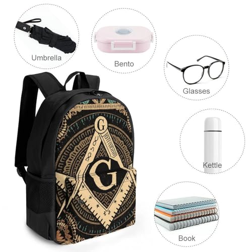 Shoulder Book Bags Anti-Theft Multipurpose Big Capacity Bookbag - Gold Freemason Freemasonry Masonic Art Travel Hiking Backpack With Smooth Zippers4