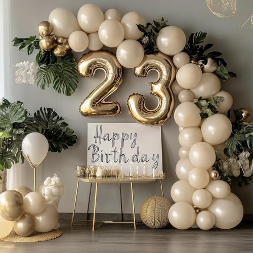 Image of RUBFAC 135pcs Sand White Balloons Cream Beige Latex Balloon, Different Sizes 18 12 10 5 Inch for Garland Arch Wedding Birthday Party Baby Shower Anniversary Boho Decorations