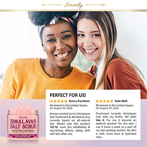Lorandy Himalayan Salt Scrub - Made in USA - Infused with Collagen and Stem Cells - Perfect Body Scrub with Natural Almond & Lychee Oils - Exfoliating Scrub That Rejuvenates, Smoothes & Hydrates