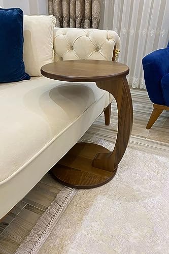 Image of CROWN ART SHOPPEE Stylish Coffee Tables Made of Wood with a Stunning Walnut Appearance, Little Side Tables in The Shape of a C, and Round Tables-Brown