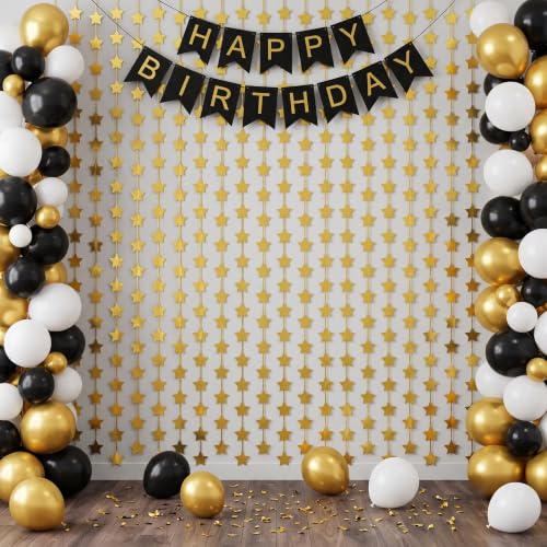 Image of TONIFUL Gold Star Foil Fringe Curtains 2 Packs 3.3 x 6.6 ft Metallic Tinsel Streamers Backdrop with Star Cutouts for Birthday Graduation New Year Anniversary Baby Shower Party Decorations