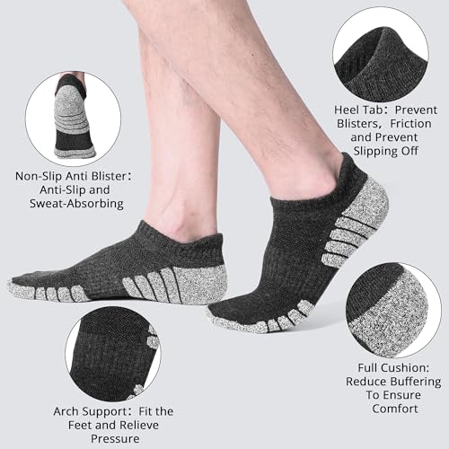 Cotton Cushioned Low Cut Running Socks for Men & Women, Ankle Socks Dark Grey 6 Pairs Arch Support Breathable3