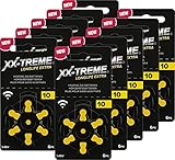 XX-Treme Longlife Extra Hörgerätebatterien Typ 10-60 Stück Hörgeräte Batterien konzipiert für höchste Leistung - Pack mit 10 Blistern à 6 Hörgerätebatterien – PR70 Farbcode gelb 1,45 Volt