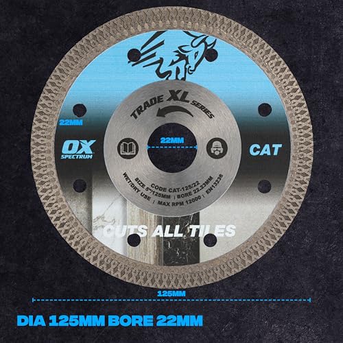 OX Trade XL Cuts All Tiles Diamond Blade, 125mm Dia x 22mm Bore - Image 2