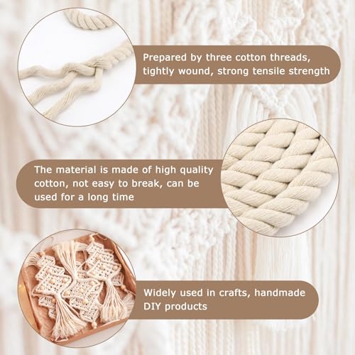 Baumwollkordel 20mm 4m, Makramee-Garnseil Tau Seil Cotton Rope Baumwollkordel Dickes Seil Weiß Seil Kordelband Vielseitig Baumwollseil Deko Seil für DIY Handwerk Dekoraion