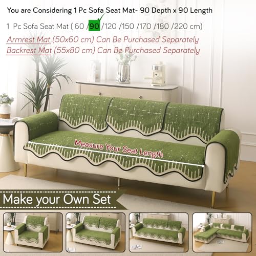Image of HOKIPO Premium Supple Soft Wavy Sofa Cover Mat with Curve for 1 /2 /3 Seater and L Shape Sofa. Make Your Own Sofa Cover Set, Mat Length 90(D) x 90(L) cm, Green (AR-5973-GRN)