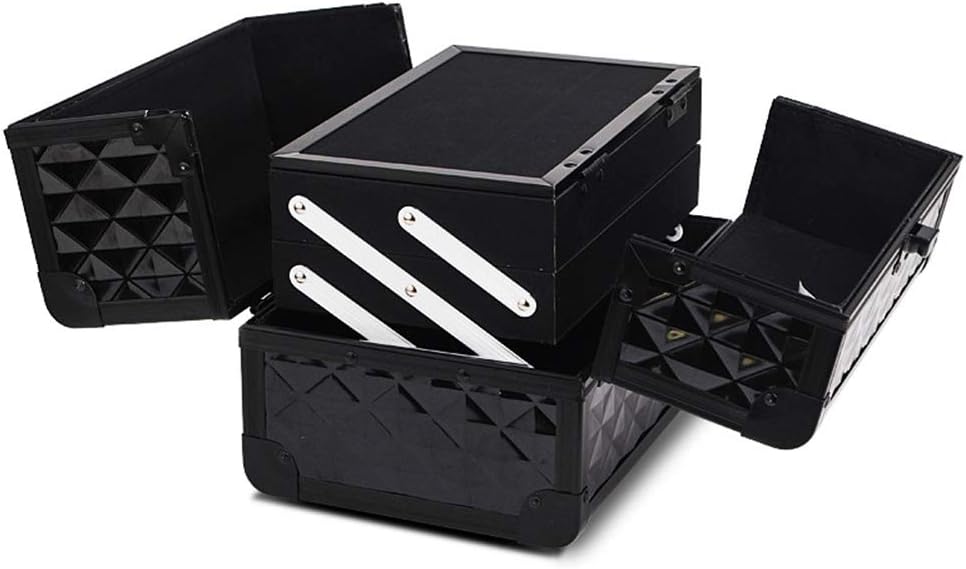 Aluminum Alloy Cosmetic Case Key k Double Open Hand-Printed Manicure Vanity Case Multi-Layer Multi-Functional Storage Box (Red)