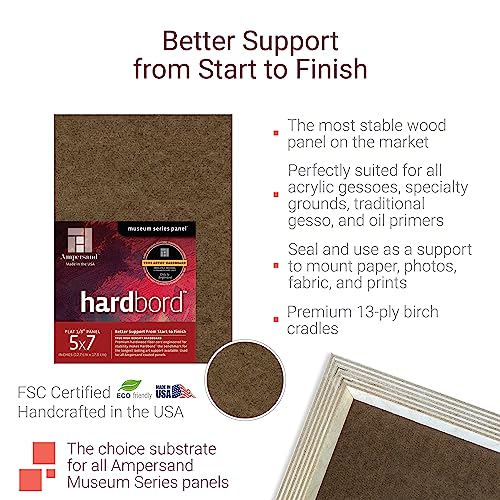 Image of Ampersand Art Supply Hardboard Wood Painting Panel: Museum Series Hardbord, 6 inch x 8 inch, 3 /4 Inch Cradled Profile