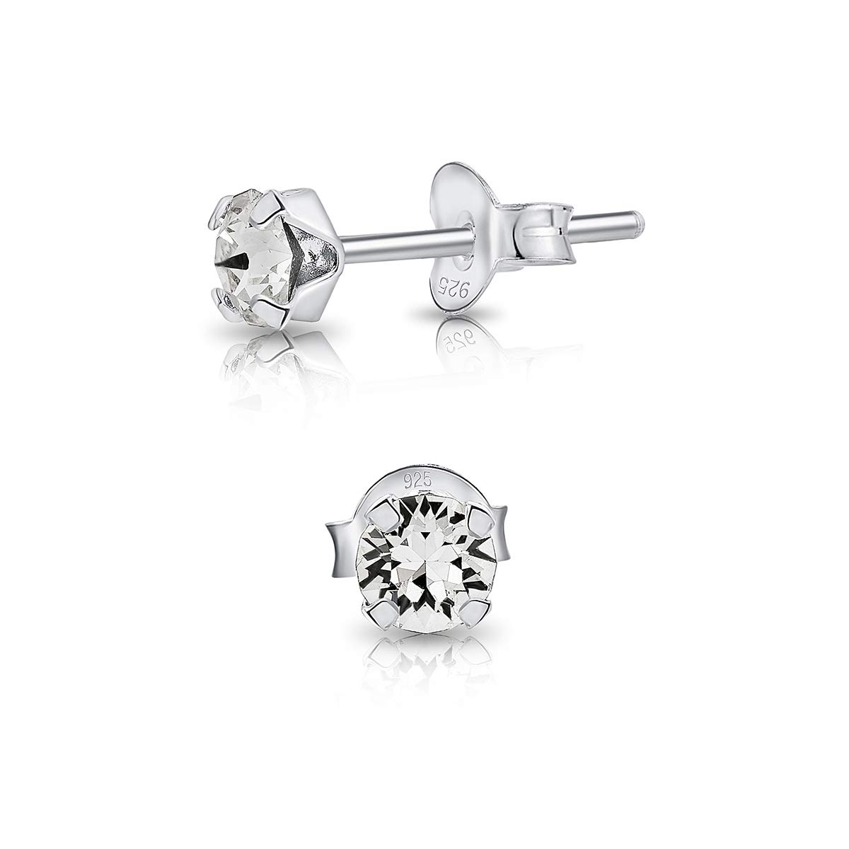 DTPsilver - WINZIGE Ohrringe 925 Sterling Silber mit Kristallen von Swarovski® Elements Runde Sehr KLEINE Ohrstecker - Durchmesser 4 mm - Viele Farben erhältlich