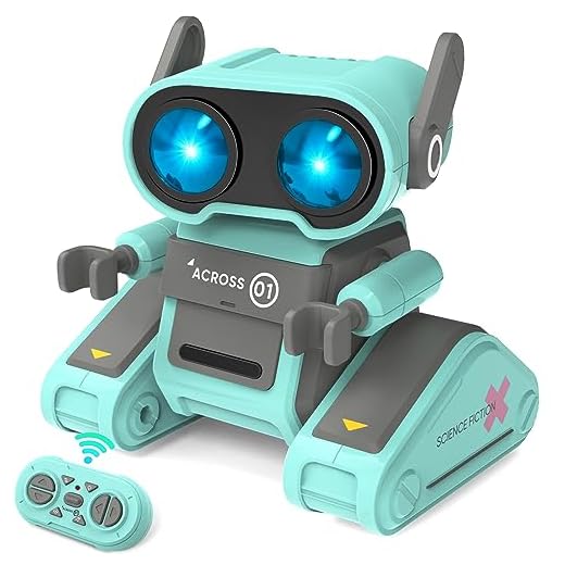 OYMMENEY Robot Toys, Remote Control Robot Toy for Kids, Rechargeable RC Robot with Auto-Demonstration, Flexible Head & Arms, Dance Moves, Music, Shining LED Eyes, Girls Boys Toys Birthday