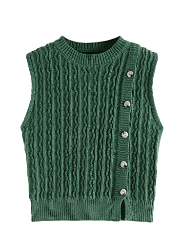 SweatyRocks Women's Casual Sleeveless Round Neck Tank Top Button Front Knit Sweater Vest