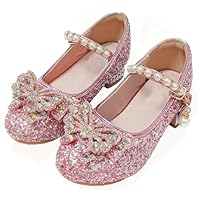 ZJstyle Girls Princess Shoes Sequin Party Shoe Girls' Mary Jane Shoes Bling Bowknot Sandals Little Girl Party Pumps Sparkle Wedding Dress Up Shoe Pink