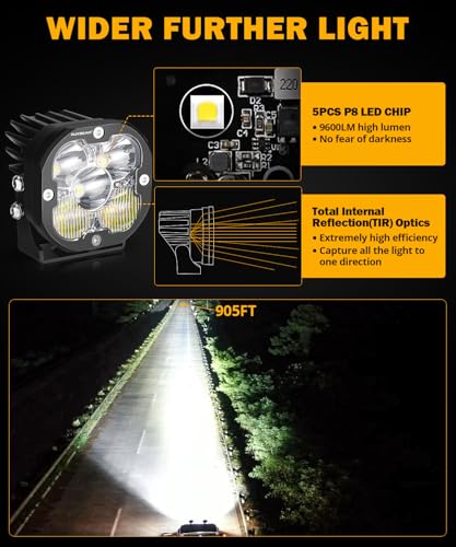 Image of Auxbeam XP-Ultra Series 3 Inch LED Pods, Amber White Off-Road Ditch Lights | Spot Flood Combo, 80W 9600LM, Amber White Covers, Fog Cube Light, Dual Color Offroad Lights, Driving lights for Trucks Jeep