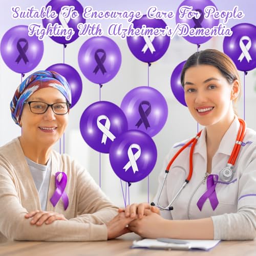 Image of Hungdao 100 Pcs Purple Ribbon Balloons Cancer Awareness Pancreatic Cancer Ribbon Domestic Violence Awareness Alzheimers Balloons Arch for Party Purple Decorations Supplies