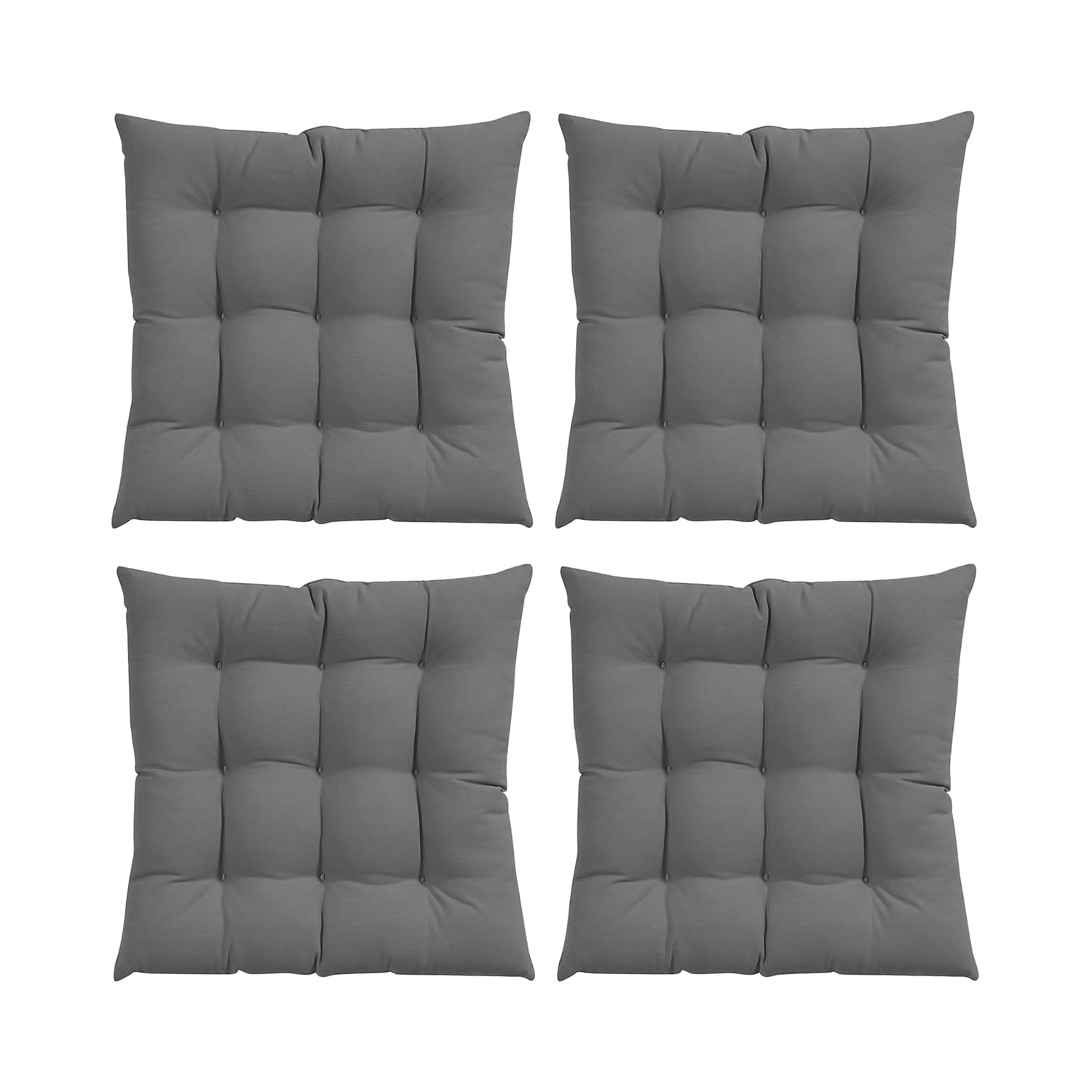 GREATOYAR Cojines para Silla y Asiento, Decoración de Asiento de Jardín Casa Terraza, Cojín Decorativo con Correas de Sujeción, 9 Pespuntes, Fabricado en España, 40 x 40 x 3.5 cm, Pack 4, Gris