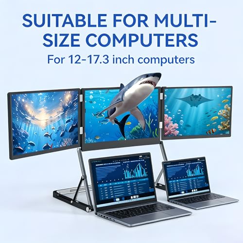 Image of Multi Screen Laptop Attachment, 15.6 inch Portable Tri-Fold Monitor with 1080P FHD IPS Display, Turns One Laptop Screen into Three, Easy Plug and Play, Adjustable Angles for Mac and Windows