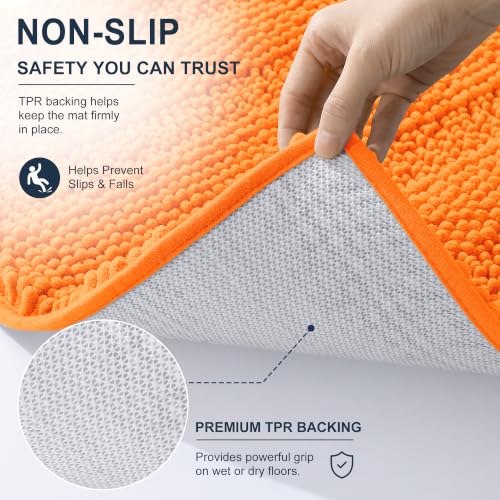 Image of Smiry Thick Chenille Bathroom Runner Rugs 44x24, Extra Absorbent Striped Bath Mat, Machine Washable, Rubber Backing, Long Bath Rugs for Bathroom, Tub & Shower, Home Decor Accessories, Orange