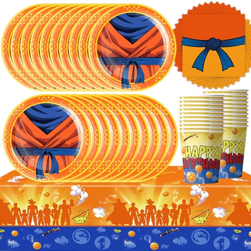 Ensemble de vaisselle de fête d'anniversaire 61 pièces avec assiettes, tasses, serviettes, nappes (20 personnes)