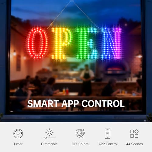 Image of OPEN Sign for Business, 30 inch x 10 inch LED Open Sign with 16 Million Colors, APP & Remote Control, Timer, 44 Flashing Modes, Adjustable Brightness & Speed, for Storefront Window or Glass Door