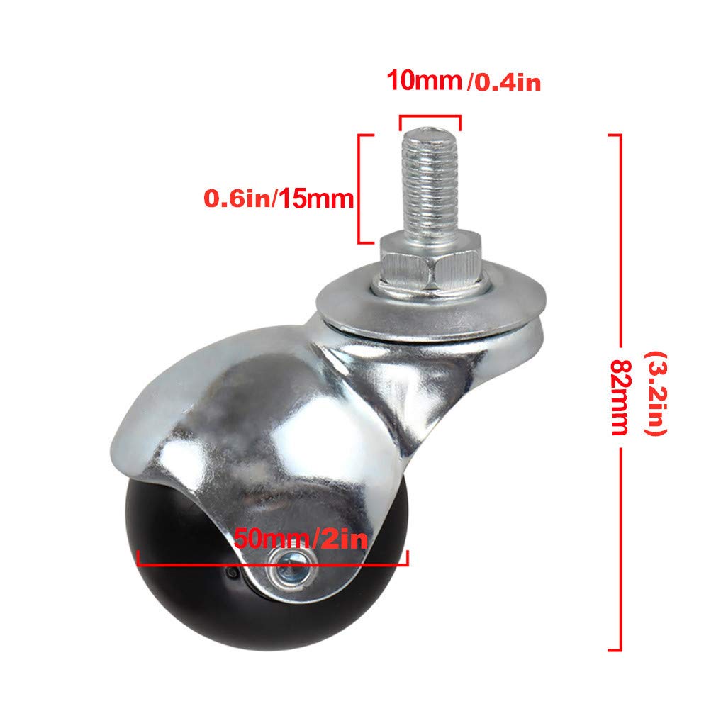 roulettes de meubles, Caster Wheels,Wheels 4pcs Office Chair Swivel Casters Wheels,2" 50mm Furniture Ball Casters,Nylon Castors,Silent,with Threaded Rod M8/M10,for Sofa,Coffee Table,File Cabinets (4br
