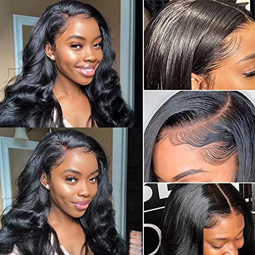 (24 Inch) Glueless 13x6 Deep Part Invisible Lace Front Wigs Brazilian Virgin Human Hairs 150% Density HD Transparent Wig Pre-Plucked Body Wave Hair for Black Women Human Hair