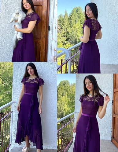 Image of BeryLove Formal Long Dresses for Women Wedding Guest Cocktail Bridesmaid | Airy Lace & Chiffon Evening Gown, Flutter Sleeve, Ideal for Mother of the Bride, Prom, Homecoming Party & Semi-Foraml Events