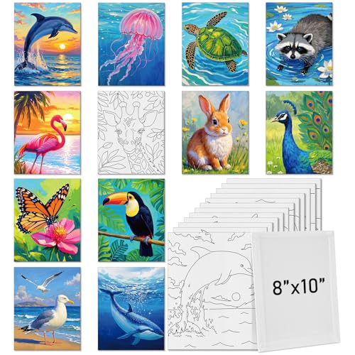 Catálogo para Comprar On-line Lienzos preestirados - los preferidos. 47 Tinlade - 12 lienzos predibujados de 7.9 x 9.8 pulgadas para pintar lienzos preestirados para colorear para principiantes, adultos (estilo animal)