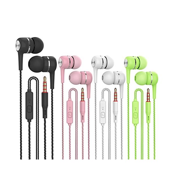 VPB S12 in Ear Earbud Deep Bass Clear Sound Wired Earphone Tangle Free Headphone Noise Isolating with Microphone for iOS and Android Smartphone, Laptop, MP3, Pad (Black White Pink Green 4 Pairs)
