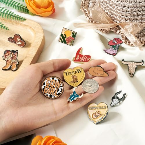Image of FASHEWELRY Cowboy Brooches Enamel Pins Set Hat Pin Cute Lapel Pin Alloy Western Aesthetic Badge Pins