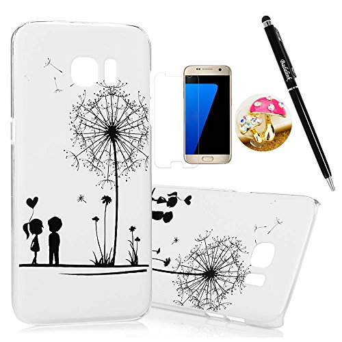 Samsung Galaxy S7 Edge Case Clear Colorful Case Cute Flying Dandelions In Love Boy and Girl Ultra Slim-Fit Easy Makeup PC Bumper Cover & HD Screen Protector Diamond Dust Plug Stylus Pen by Badalink