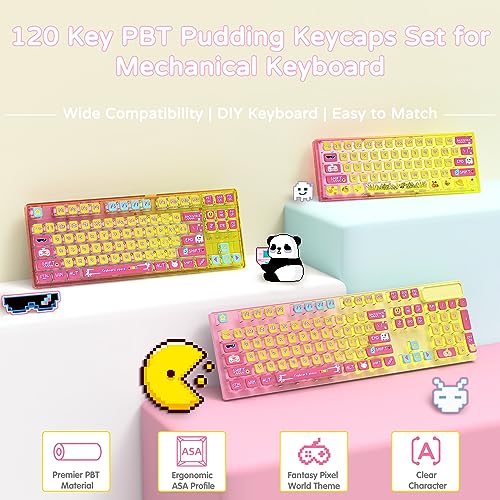 MAMBASNAKE 120 Keys PBT Pudding Keycaps Set,ASA Profile,Dye-Sublimation,ANSI US Layout for 61 68 87 98 104 108 Mechanical Keyboard,Compatible with Cherry Gateron Otemu Kailh MX Structure(Retro Pixel) - Image 2