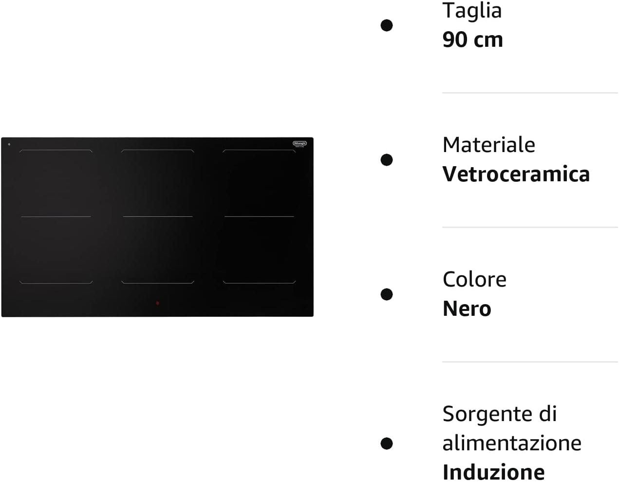 DE LONGHI SLI 906 PIANO COTTURA INDUZIONE VETROCERAMICA TOUCH CONTROL 6 ZONE DI CUI 3 FULL BRIDGE 90CM NERO SLI906