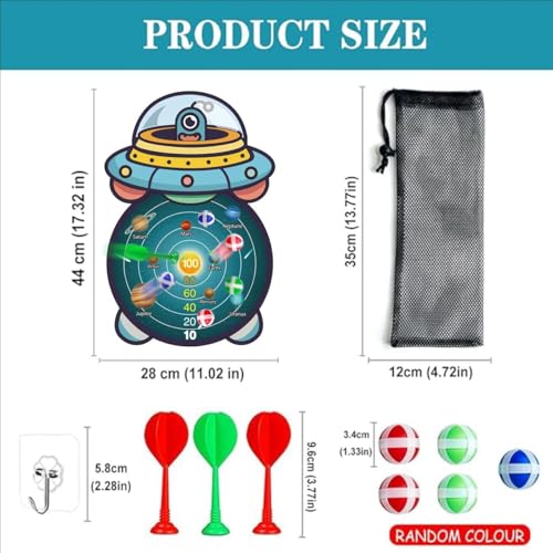 Image of Amazon Brand - Jam & Honey Dart Game for Kids Indoor & Outdoor Sports Game Target Toy Sets - Fabric Dart Board with 5 Sticky Velcro Balls and 3 Darts and 1 Hanger - Children's Toys Gifts (Spaceship)
