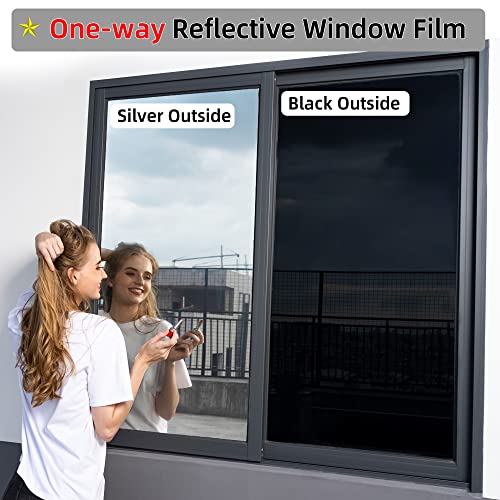 Fufin One-Way Window Privacy Film With Free Installation Tools,Premium Pet Material,Heat Control 99% Uv Blocking And Privacy Protection Window Film.window Tint For Home Office (Silver 17.5"×78.7") #TOP2