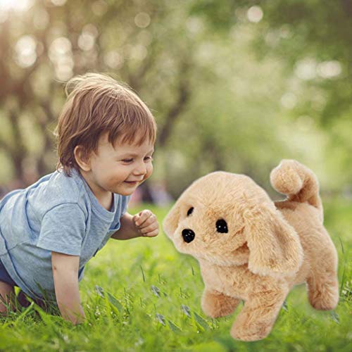 HUALONG Plush Golden Retriever Electronic Interactive Toy Walking,Barking,Wagging Tail,Stretching Puppy Dog 7 Inches Gifts for Kids