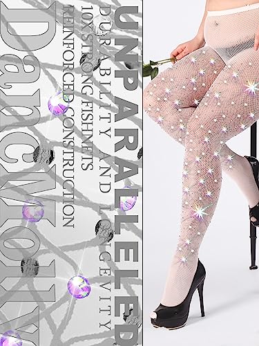 Image of DancMolly 10X Strong Ultra Sparkly Rhinestone Fishnet Stockings, Plus Size Sparkle Tights for Women Sexy Party Concert Outfit