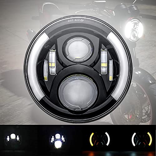 SKUNTUGUANG 7 Inch LEd Motorcycle Headlight with DRL Turn Signal Lights for Motorcycle (Signal Headlight)