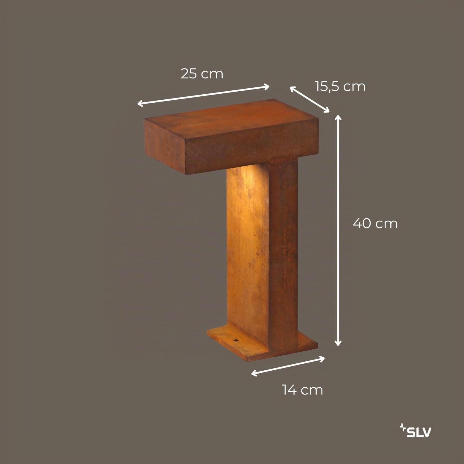 SLV RUSTY PATHLIGHT lampe sur pied extérieure GX53 acier rouillé FeCSi IP44 H40cm – éclairage direct pour jardin, allées, terrasse – style unique, ampoule non incluse, design rectangulaire