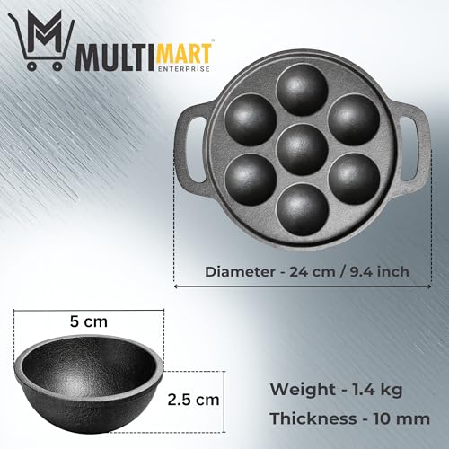 Image of Cast Iron Appam Pan (7 /9 /12 Cavity) | Paniyaram Pan, Appe Pan, Kuzhi Paniyaram Maker | Heavy Duty, Even Heating, Gas & Induction Compatible (7 Cavity (Small))