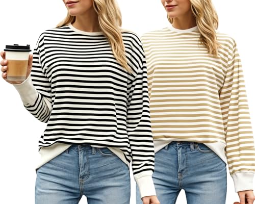 Image of VIMAL JONNEY Women Striped T-Shirt || T-Shirt for Women || Full Sleeve T Shirt || T-Shirt-VIMAL640620