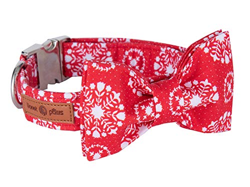 Lionet Paws Christmas Dog Collar with Bowtie Durable Adjustable Handmade Comfortable Cotton Bowtie Dog Collar Cat Collar with Metal Buckle for Small Dogs Cats,Party,Festival,Holiday Style,Neck 10-16in