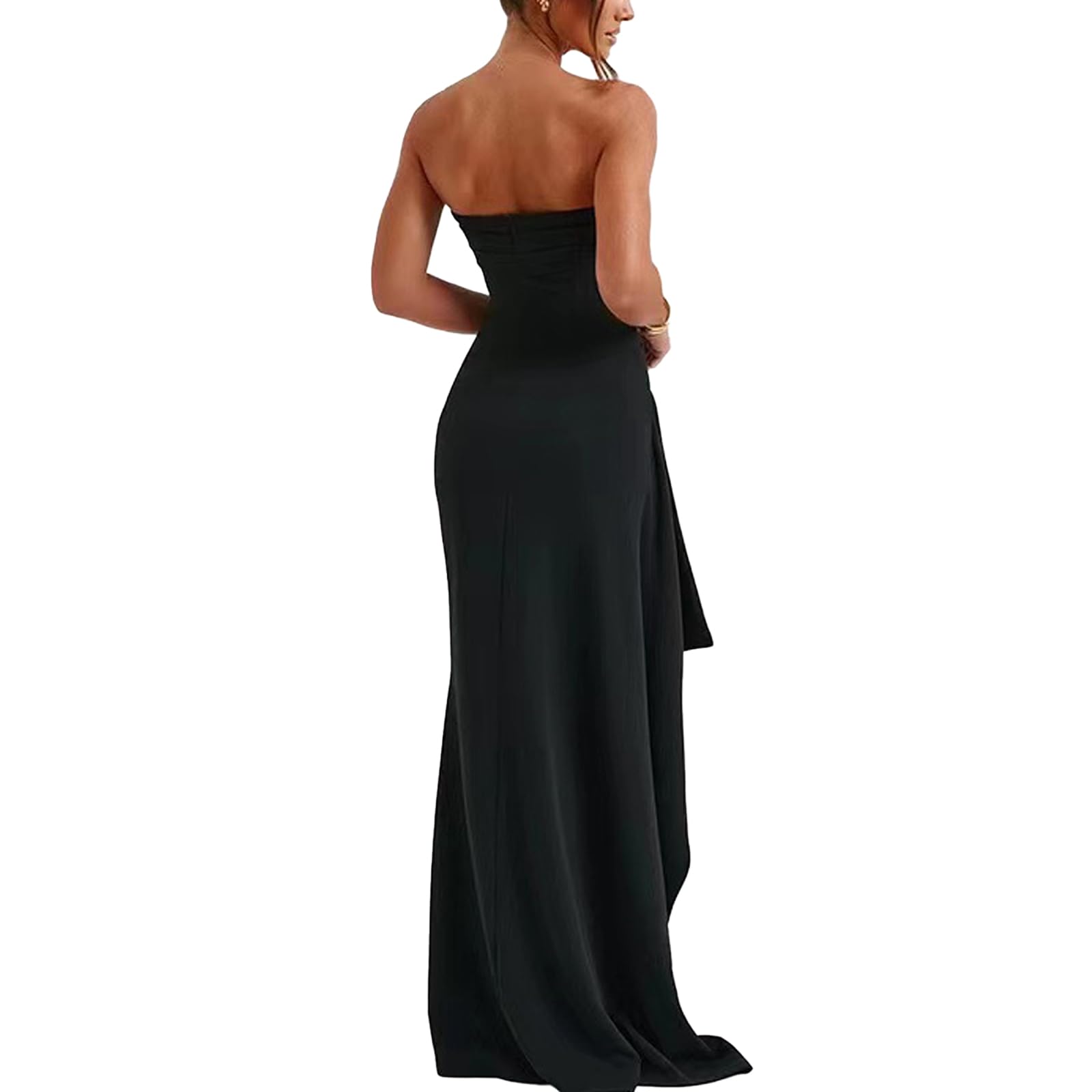Robe Longue Femme Sexy sans Manches Epaules Dénudées Maxi Robes Elégant Fendue Slim Bodycon Robe Dos Nu à Ourlet Irrégulier Robes de Soirée pour Clubbing Nuit Cocktail Party