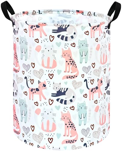 Image of Kids Laundry Hamper Clothes Gift Basket Storage Laundry Baskets Organizer Bin with Handles for Nursery Room (Cat)