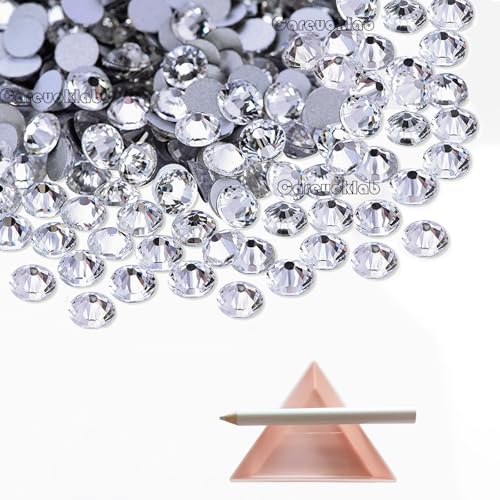 Careuoklab 1400 Pcs Flatback Round Glass Rhinestones for Nail, Art, Crafts, Makeup, Tumblers Glitter (Crystal Clear, SS16)