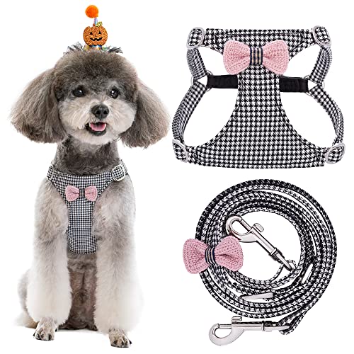 Puppytie No Pull xs Dog Harness with Multifunction Dog Leash,Soft Adjustable No Choke Escape Proof Pet Harness Vest,Knitted Black-White,xs