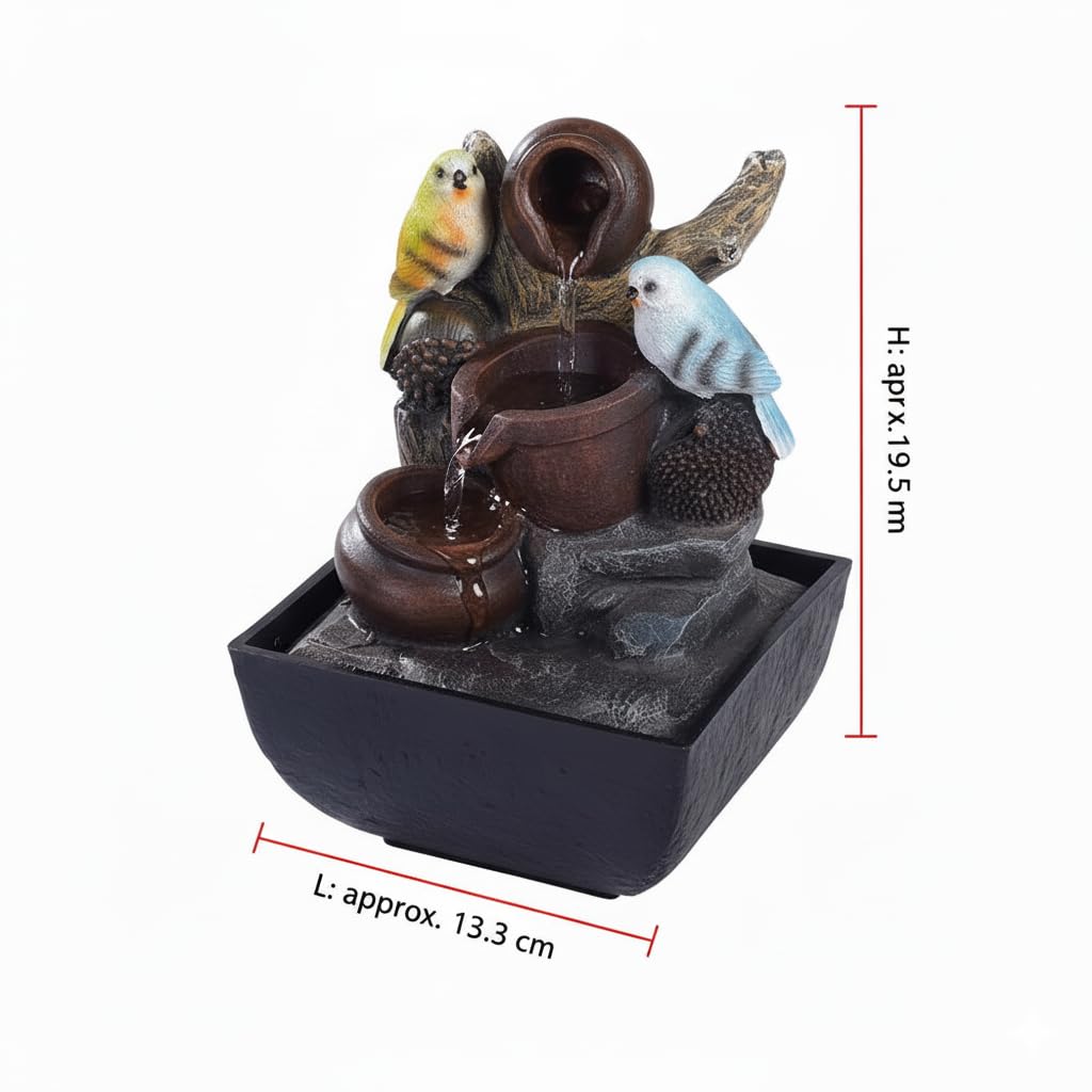 EUROtops Fontaine d'intérieur à LED Motif oiseau 13,3 x 13,3 x 19,5 cm