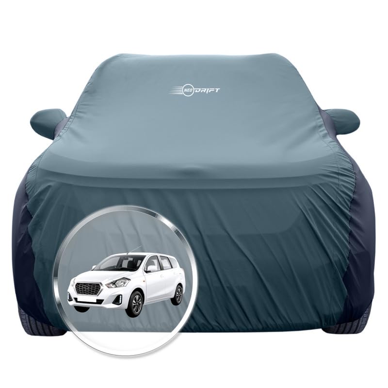 Image of NEODRIFT 'SuperTech' Car Cover for Renault Dutsun Go Plus (100% Water-Resistant, All Weather Protection, Tailored Fit, Multi-Layered & Breathable Fabric) (Colour: D.Green+Black)